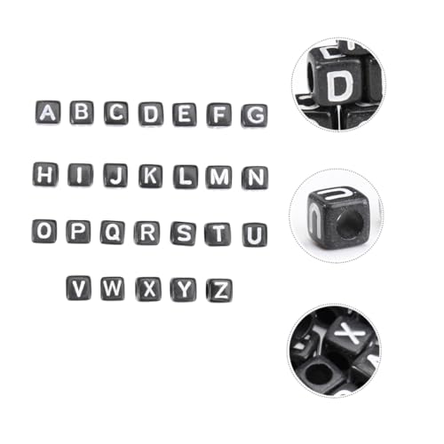 SEWOART 100St Perlen des englischen Alphabets schmuckperlen selber machen quadratische Perlen schmuck personalisiert kinder bastelset Alphabet-Anhängerperlen Schmuckzubehör Acryl Black von SEWOART