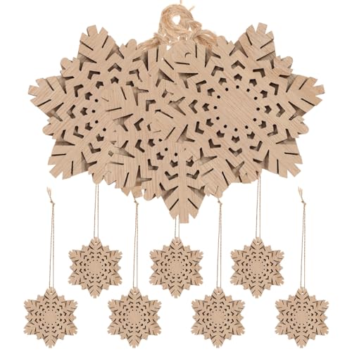 SEWOART 10St Doppelte dekorative Holzspäne Dekorationen Ornament weihnachtsbaumdeko tannenbaum dekoration unvollendete Holzausschnitte Christbaumschmuck aus Holz zum Basteln Hanfseil von SEWOART