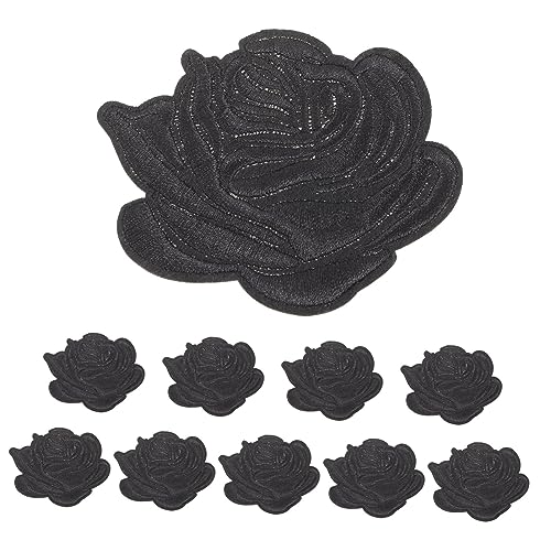 SEWOART 10St dekorative Eisenflecken Flicken für Kleidung Aufnäher für Kleidung Aufnäher für Jacken embroidery jackets Blumenflicken zum Aufbügeln Stickflicken aufbügeln Polyester Black von SEWOART