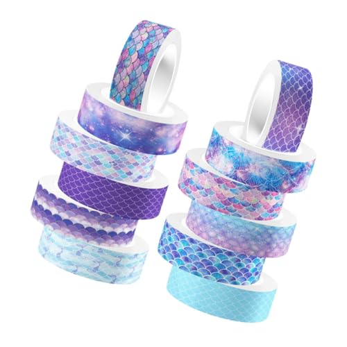 SEWOART 12 Rollen Papierband mit Fischschuppen Meerjungfrauen-Fischschuppenband dekoratives Washi-Tape Papierbänder geschenkband aufkleber set Mehrzweck-Washi-Tape Washi DIY Bastelband von SEWOART