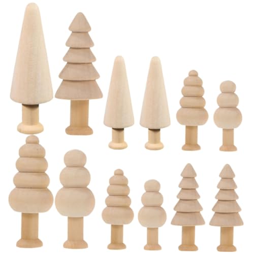 SEWOART 12St Mini-Weihnachtsbaum-Modell Weihnachtsdekoration Christbaumschmuck Weihnachtsbaumfiguren weihnachtsdeko für den balkon Weihnachtsgeschenk Weihnachtsfeierverzierung Holz Beige von SEWOART