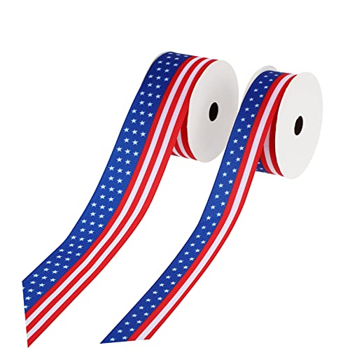 SEWOART Ribbons Decor – Band Mit Amerikanischer Flagge Und Sternenmotiv 2 Rollen Breit Für Festliche Verpackungen von SEWOART