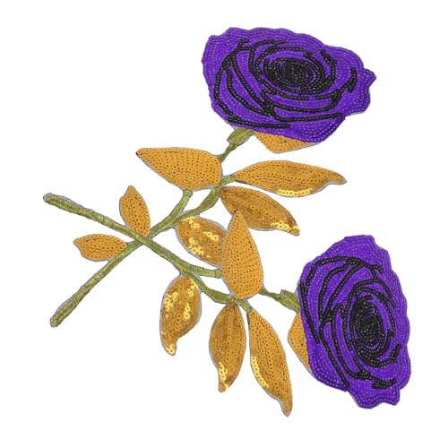 SEWOART 2 Stück Stickerei-rosen Gestickte Fleckenaufkleber Gestickter Aufnäher Mit Blumen Heimwerken Kleidungsflicken Kleiderflicken Stiegen Decke Flicken Für Bekleidung Pailletten Violett von SEWOART