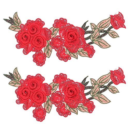 SEWOART 2st Stickapplikation Benutzerdefinierte Patches Buchstabenflecken Aufnäher Mit Rosenstickerei Seltsam Blumen- 3d-aufkleber Kristalle Nähen Gestickte Applikation Rot Polyester von SEWOART