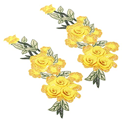 SEWOART 2st Stickapplikation Paillette Dekoriert Blumen-diy-patch Künstlich Blumenstickerei Selber Machen Flecken Bestickt Gestickte Aufnäher Diy-stickpatch Gefälscht Yellow Polyester von SEWOART