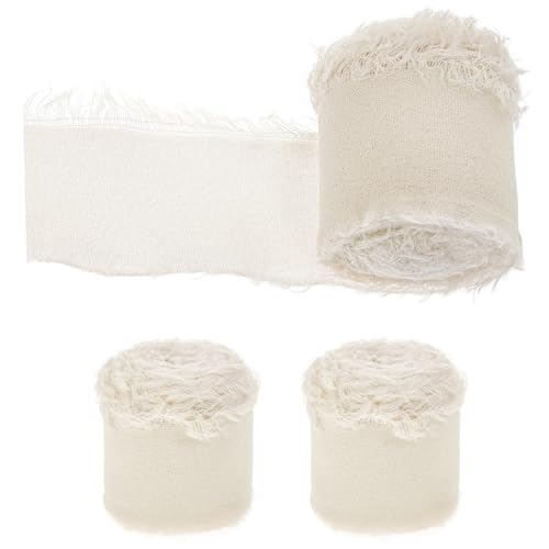 SEWOART 3 Rollen Chiffon-gürtel Mit Ungesäumten Kanten Punkt Sackleinen Dekorationen Für Die Babyparty Schillerndes Band Blumen Strasssteine Hutband Wickelband Jumbo Polyester Weiß von SEWOART