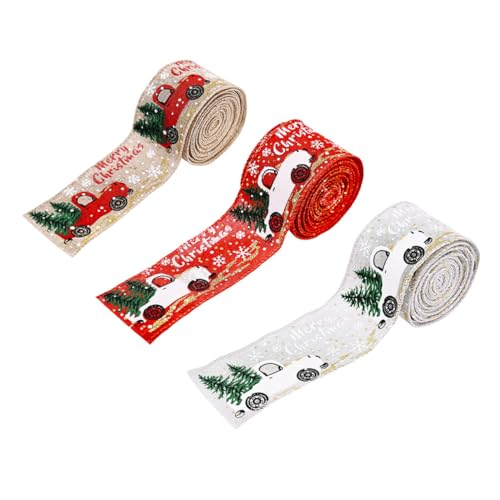 SEWOART 3 Rollen Geschenkband Weihnachtsband Grosgrain weihnachtsauto sackleinenband weihnachtsdeko Schleife Weihnachtsmusterband Party-Requisiten-Dekor Krawatte schmücken von SEWOART