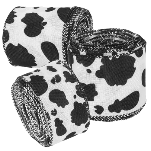 SEWOART 3 Rollen Kuhband Schwarzes Weißes Geschenkband Weißes Drahtband Kuhgirlandenband Mit Kuhdruck Bänder Mit Animal-print Kuh-geschenkpapier Kuhdruckband Kuhbänder Eisen von SEWOART