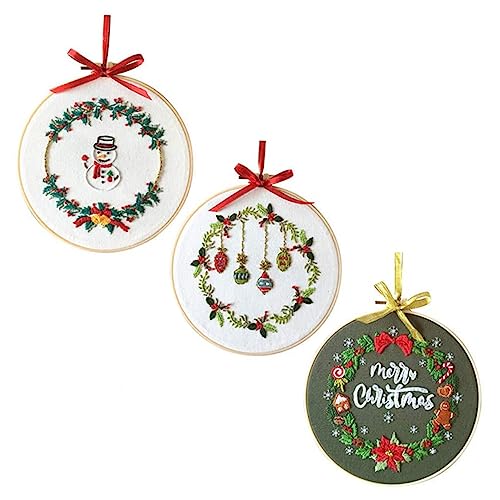 SEWOART 3 Sätze Weihnachtskreuzstich Kreuzstich-kit Weihnachts-stickset Stickrahmen Starter-kit Für Handstickerei Kreuzstichpackungen Lustiges Stickset Bettwäsche Aus Baumwolle von SEWOART