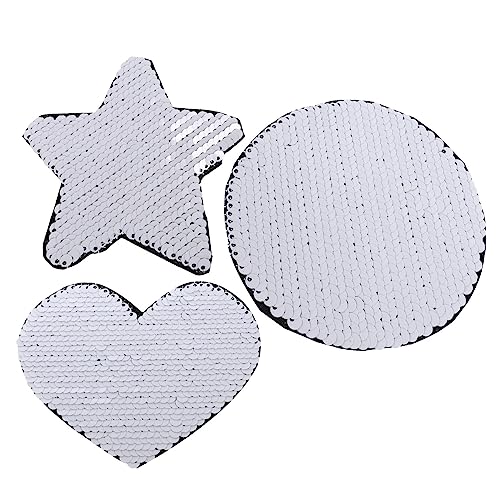 SEWOART 3 Stück Sublimations Stoffaufkleber Logo Patches Für Kleidung Pailletten Patch DIY Herz Perlen Patch Kit Dekorative Gestickte Applikationen Silberne Patches Glänzende von SEWOART