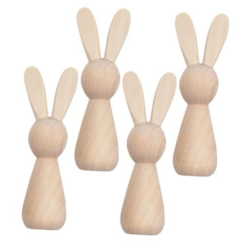 SEWOART 4 Stück Hase aus Holz ausgestopft Mini-Hasenfiguren Miniaturtiere Hasengartendekor Ratte DIY liefert Puppen aus Holz Peg-Puppen Puppen zum manuellen Malen leere Holzpuppe von SEWOART