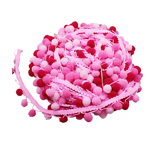 SEWOART 5 Regenbogenkugel trimmen Pelzball-Randdekoration weiße Quaste Fransenbesatz mit Kugelquasten Fransenbälle rotes Satinband Mini-Quastenband Ballfransenbesatz ball trimmen Rosa von SEWOART