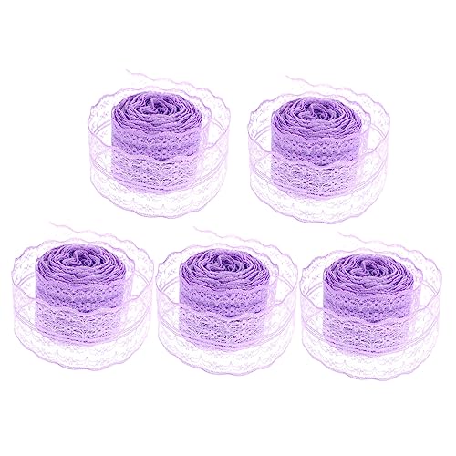 SEWOART 5 Rollen 45 Cm Spitze Babyband Elastischer Paillettenbandbesatz Bastelbänder Aus Jutespitze Wickelband Spitzenbesatz Strasssteine Goldene Quaste Herbstband Lavender Polyestergarn von SEWOART