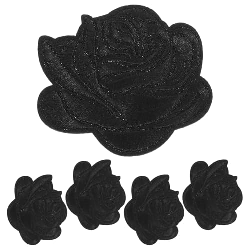 SEWOART 5st Rosenbeet Abzeichen Appliziert Mini-aufkleber Zubehör Schleier Jackenflicken Stickerei-aufkleber Patch-rosen Satinkragen Haarspangen Dekoration Jeans-patches Black Baumwolle von SEWOART