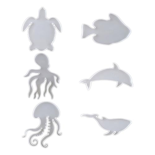 SEWOART 6 Stück Epoxidharz Silikon Untersetzer Formen Meerestier Designs Oktopus Schildkröte Qualle Wal Und Fisch von SEWOART