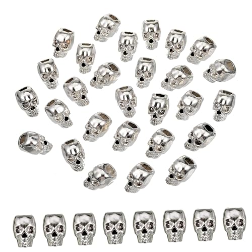 SEWOART 60 Stk Halskette Abstandshalter Totenkopfperlen Antik Armbänder Für Jugendliche Mädchen Diy -halloween-perlen -accessoires Halloween Edelstein Makramee Silver von SEWOART