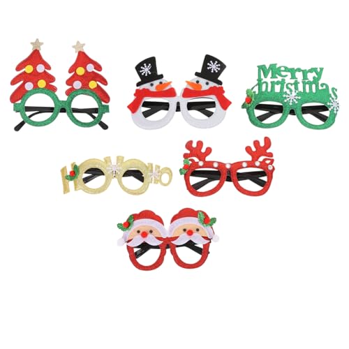 SEWOART 6st Weihnachtsgläser Rentier-Brille Weihnachtliche Glitzerbrille Weihnachtsbrille Weihnachts-Sonnenbrille Ornamente Weihnachtsdekor Zubehör Weihnachtskostüm-Brille Baumwollfüllung von SEWOART