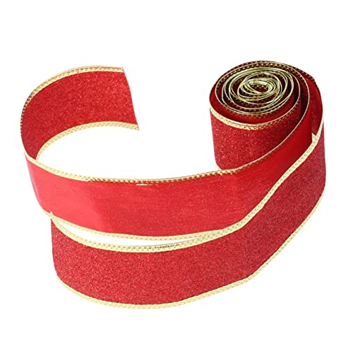 SEWOART Baumschmuckband seidenband ribbon bandalette geschenkverpackung weihnachtdeko Bänder zum Basteln Weihnachtsband verdrahtet Weihnachtsbaum Tür Dekorband dekoratives Glitzerband rot von SEWOART