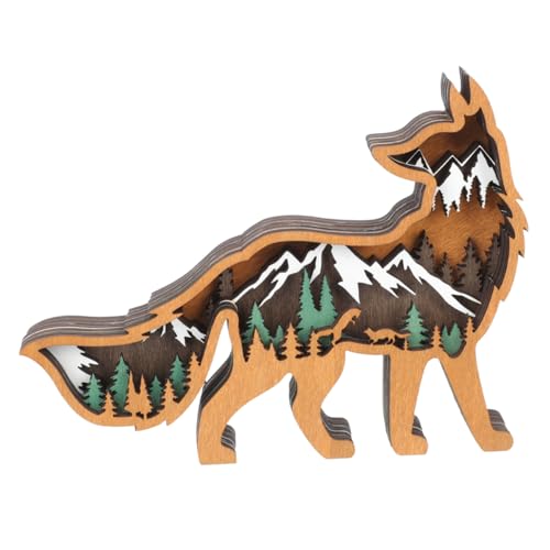 SEWOART Tierornamente Aus Holz Waldtier Wald-kinderzimmer- Tierwelt Figur Heimdekorationen Desktop-Wolf-skulptur Bauernhaus-Wolf- Wolf-Dekorationen Bastelgeschenk Colorful von SEWOART