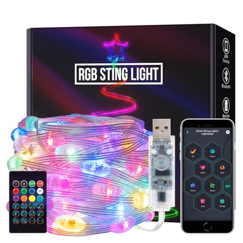 SEZO Farbwechselnde Weihnachtslichter WS2812B IC 5M 33LEDs Wasserdicht RGB IC Music Sync USB LED Twinkle Globe Lights mit IR-Fernbedienung für Weihnachten Festival Party Dekoration von SEZO