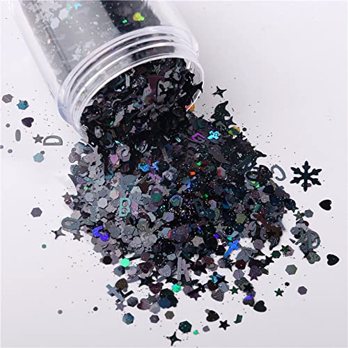 Die Pailletten， Ultra DIY Nagel Pailletten Bunte Glitzer Sterne Laser Material Multi Size Schöne Kleidungsstücke Maniküre Zubehör Kunst Dekor(Black Laser) von SFQEVHRZ