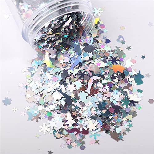 Die Pailletten， Ultra DIY Nagel Pailletten Bunte Glitzer Sterne Laser Material Multi Size Schöne Kleidungsstücke Maniküre Zubehör Kunst Dekor(Silvery Laser) von SFQEVHRZ