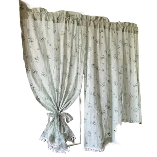 Kabinettvorhänge， Baumwolle Gänseblümchen Vorhänge Road Pocket Floral Quaste Vorhang for Küche Schlafzimmer Wohnzimmer Fenster Schrank Vorhang for Bücherregal Regal(Green Tasselball,W140xH260cm) von SFQEVHRZ