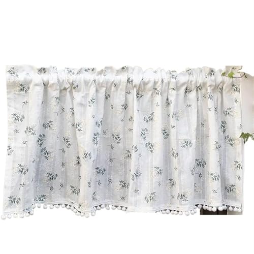 Kabinettvorhänge， Baumwolle Gänseblümchen Vorhänge Road Pocket Floral Quaste Vorhang for Küche Schlafzimmer Wohnzimmer Fenster Schrank Vorhang for Bücherregal Regal(White Tasselball,W140xH260cm) von SFQEVHRZ