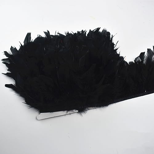 SFQEVHRZ Schwanzfeder Band, 3 m Flauschige Federn, Fransenband, Feder auf Band, Quaste, Nähen, Garnitur, DIY, Kleidung, Kleid, Dekoration(2.Black) von SFQEVHRZ