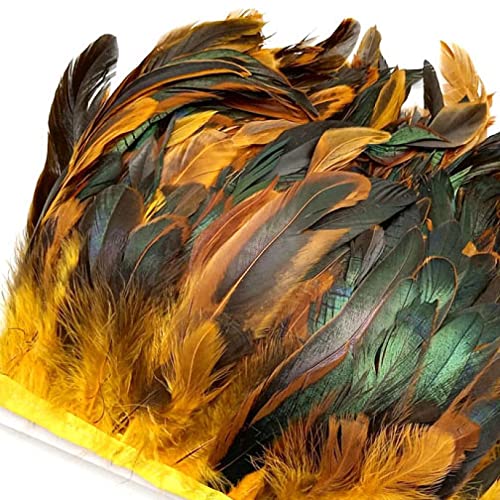 SFQEVHRZ Schwanzfeder Band, 5,5 Yards Länge Federn Borten Fransen Federn Band DIY Nähen Kleidung Hochzeit Dekoration Kleidung(Gold Yellow Feathers) von SFQEVHRZ