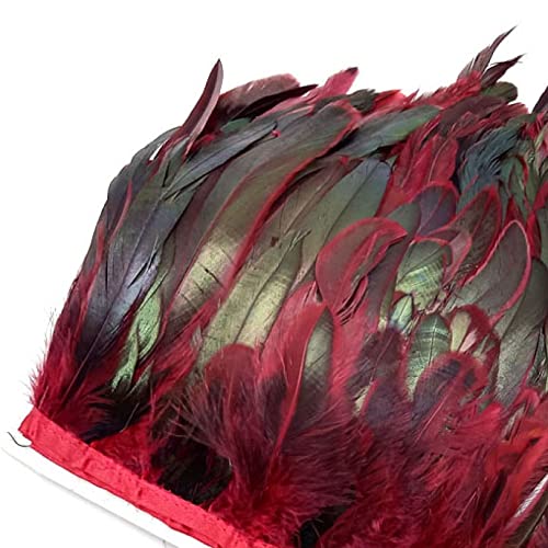 SFQEVHRZ Schwanzfeder Band, 5,5 Yards Länge Federn Borten Fransen Federn Band DIY Nähen Kleidung Hochzeit Dekoration Kleidung(Wine Red Feathers) von SFQEVHRZ