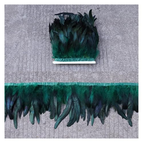 SFQEVHRZ Schwanzfeder Band, 5Yd 6-8 Zoll Breite Federfransenbesatz Hühnerhacklefedern DIY Handwerk Bekleidungszubehör(Dark Green) von SFQEVHRZ