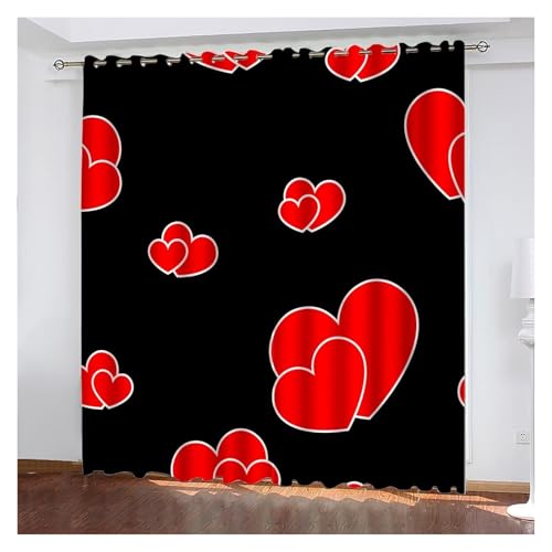 Verdunkelungsvorhänge， Schwarzes rotes Herz for Wohnzimmer for Schlafzimmer, weicher Verdunkelungsvorhang for die Tür, Büro, Küche, Ösen, waschbarer Vorhang, 2 Paneele(2 x 55.12 x 98.43 inch) von SFQEVHRZ
