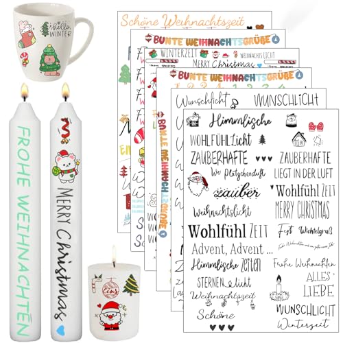 6 Stück Weihnachten Kerzentatoo,Kerzenfolie,Wasserschiebefolie Kerzen,Kerzentattoos Weihnachten,Wasserschiebefolie Tatoofolie Kerzenaufkleber Sticker,DIY Kerzensticker. von SFSSHUI