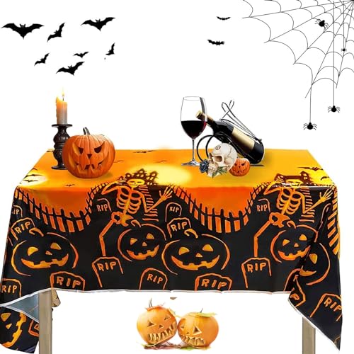 Halloween Deko Tischdecke 137 * 183CM Halloween Kürbis Tischdecke,Halloween Tischdecke,Halloween Party Tischdecke wasserdichte Halloween Gruselige Tischdecke für Zu Hause Halloween Tischdeko. von SFSSHUI