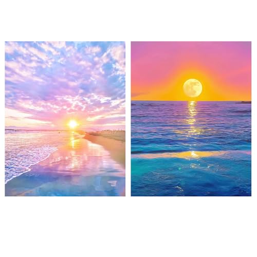 SFUSHOS 2 Pack Diamond Painting Stran und Meer 40x50 cm Diamond Painting Sonnenuntergang am Meer Diamond Painting Strand Wasser Meer Sand Sonnenuntergang Diamond Painting Landschaften und Natur von SFUSHOS