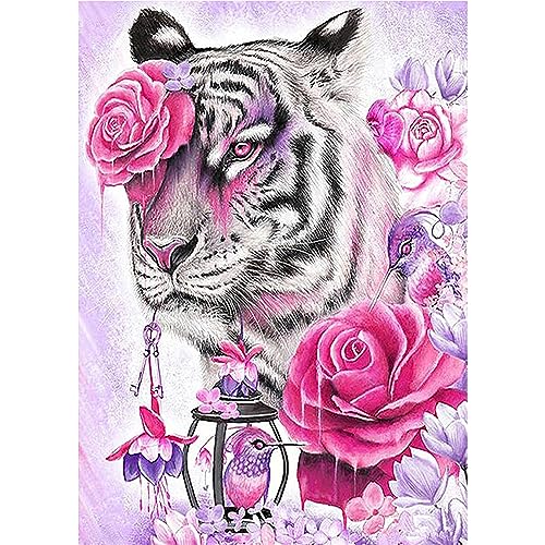 SFUSHOS Diamond Painting Eckige Steine Tiger 40x50 cm Malen Nach Zahlen Tiger Diamond Painting Bilder Weißer Tiger Diamond Painting Erwachsene Tiger Rose Diamant Painting Blumen Rosen Puzzle Tiere von SFUSHOS