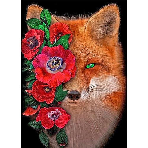 SFUSHOS Diamond Painting Fuchs Eckige Steine 40x50 cm Diamant Malerei Malen nach Zahlen Fuchs Kreuzstich Fuchs und Blumen Daiments Painting Fuchs Eckige Steine Diamant Painting Bilder Erwachsene Rosen von SFUSHOS