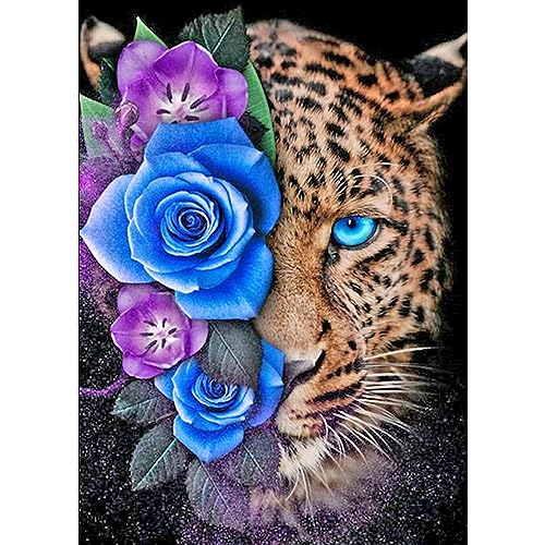 SFUSHOS Diamond Painting Leopard 40x50 cm Diamond Painting Quadratische Steine Leopard Diamond Painting Diamond Painting Schneeleopard Malen nach Zahlen Erwachsene Blumen Blau Perlenbilder Tiere von SFUSHOS