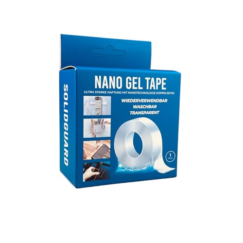 Doppelseitiges Klebeband Extra Stark, 5m Nano Tape, Double Sided Tape Transparent, Ablösbar zum Aufhängen von Bildern, Postern, Teppichen, Fotos und mehr von SG SOLIDGUARD SUREFORT