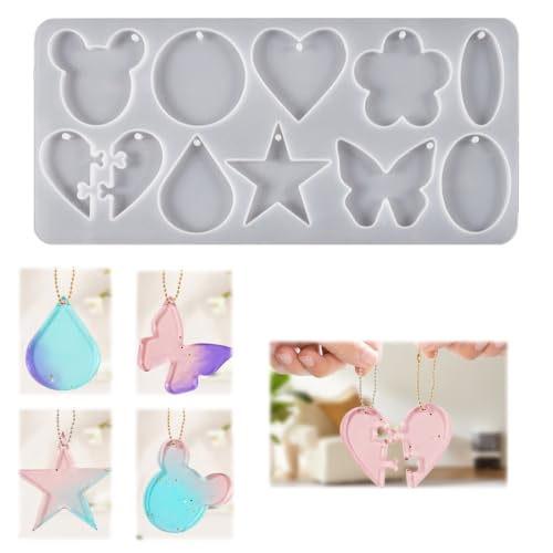 SGERUFZ 1 Pcs Silikon-Gießform Deko-Formen für Schmuck-Beton Art Resin Gießharz Gießpulver 10 Motive Geschenkanhänger Christbaumanhänger von SGERUFZ