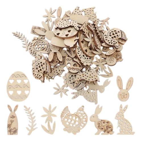 SGERUFZ 100 Stück Holz Konfetti Ostern Deko, Streudeko Ostern, Hasen, Huhn, Blume, Eier, Ostereier Osterstreudeko Confetti, Frühlingsdeko Oster Konfetti zum Basteln, Geschenke zu Ostern von SGERUFZ