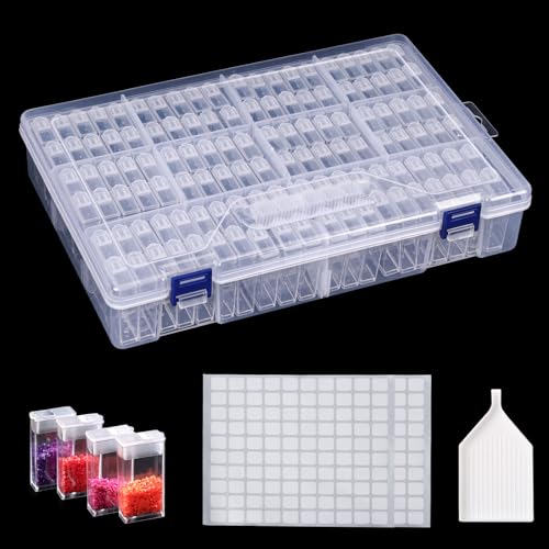 SGHUO 138 Slots 5D Diamant Malerei Box Aufbewahrungsbehälter Diamant Kunst Zubehör Stickerei Box Werkzeug Kit für Perlen Samen DIY Handwerk mit Trichter Platte 200 Stück Etiketten Aufkleber von SGHUO