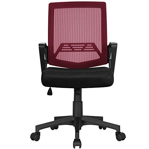 SGKOMN Bürostuhl, ergonomisch, höhenverstellbar, mittelhohe Rückenlehne, Netzstoff, Computer-Schreibtischstuhl(Wine Red) von SGKOMN