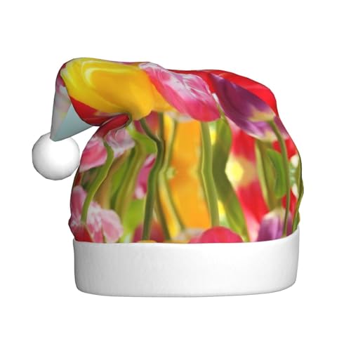 SGZLZBWK Bunte Tulpen Weihnachtsmannmütze, Unisex, Weihnachtsmütze für Erwachsene, klassische Weihnachtsmütze für Neujahrsparty von SGZLZBWK