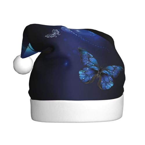 SGZLZBWK Dunkelblaue Schmetterlings-Weihnachtsmannmütze, Unisex, Weihnachtsmütze für Erwachsene, klassische Urlaubsmütze für Neujahrsparty von SGZLZBWK