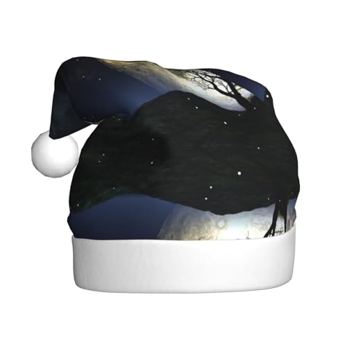 SGZLZBWK Galaxy Moon Nikolausmütze, Unisex, Weihnachtsmütze für Erwachsene, klassische Urlaubsmütze für Neujahrsparty von SGZLZBWK