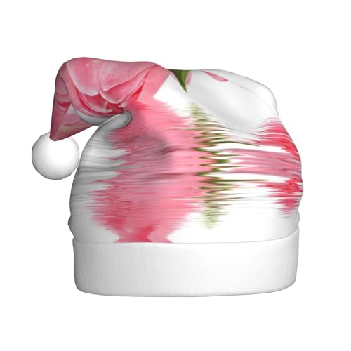 SGZLZBWK Hübsche rosa florale Weihnachtsmannmütze, Unisex, Weihnachtsmütze für Erwachsene, klassische Urlaubsmütze für Neujahrsparty von SGZLZBWK