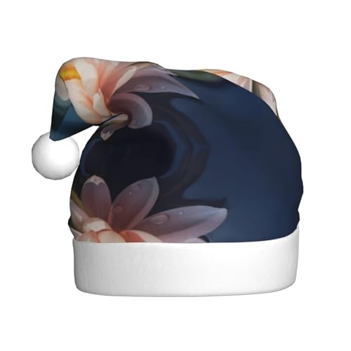 SGZLZBWK Lotus Flowers Santa Hats, Unisex Weihnachtsmütze für Erwachsene, klassische Urlaubsmütze Weihnachtsmütze für Neujahrsparty von SGZLZBWK