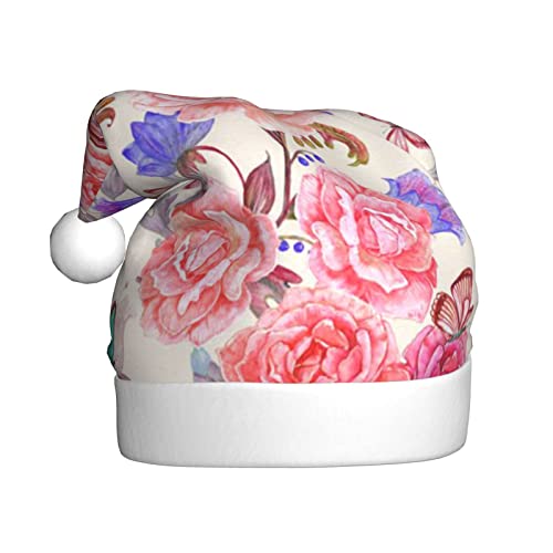 SGZLZBWK Weihnachtsmütze mit Blumen-Rose, Schmetterling, Unisex, Weihnachtsmütze für Erwachsene, klassische Urlaubsmütze für Neujahrsparty von SGZLZBWK